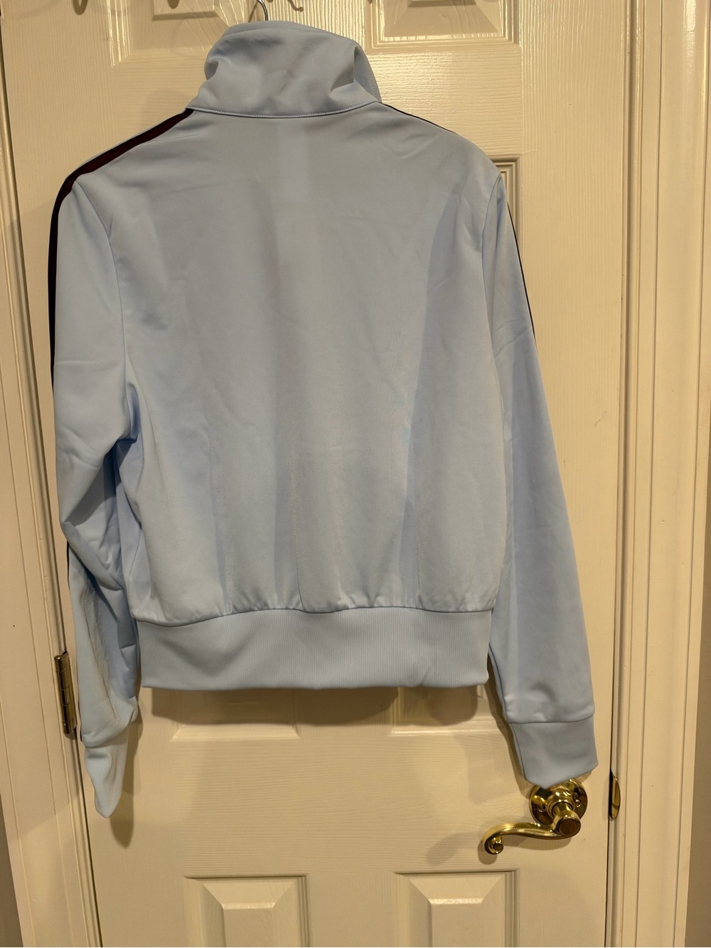 Adidas Light Blue Track Jacket with Burgundy Stripes - Picture 3 of 5